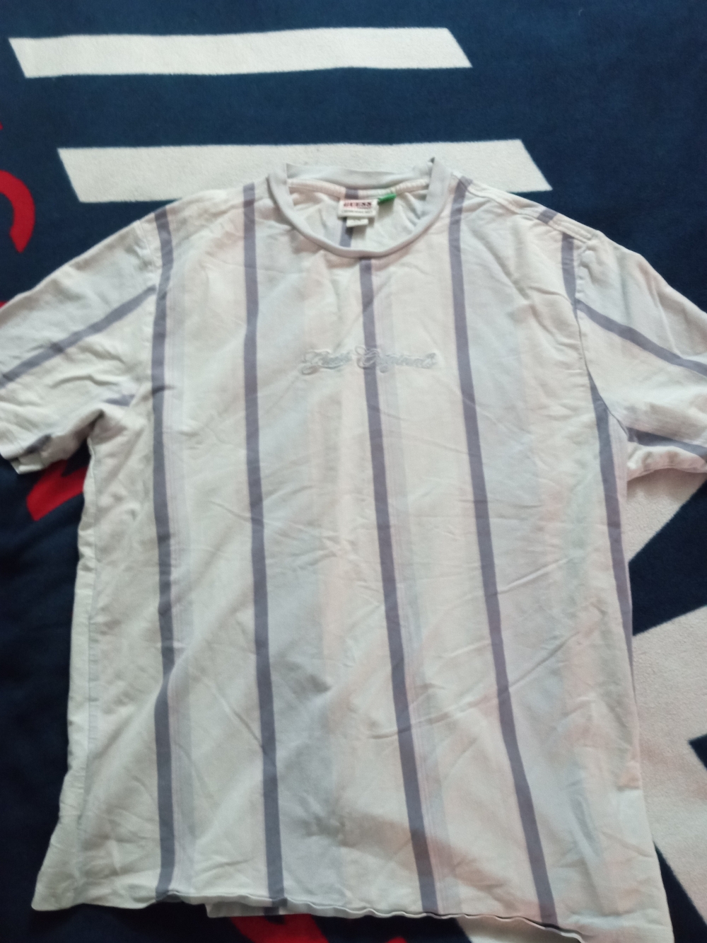 Guess Light Pink and Lavender Vertical Stripe Tee